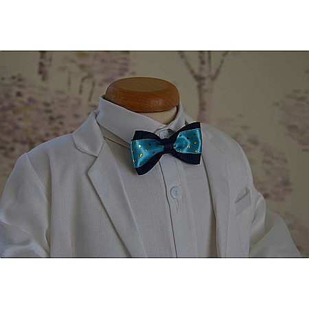 Costumas botez baiat Byron din stofa bleumarin si alba, 6 piese [2]