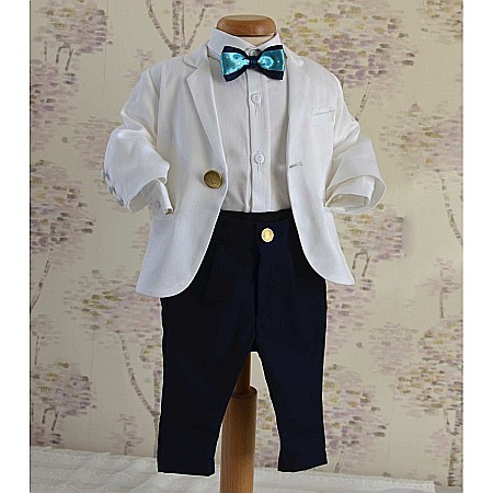 Costume Botez - Costumas botez baiat Byron din stofa bleumarin si alba, 6 piese