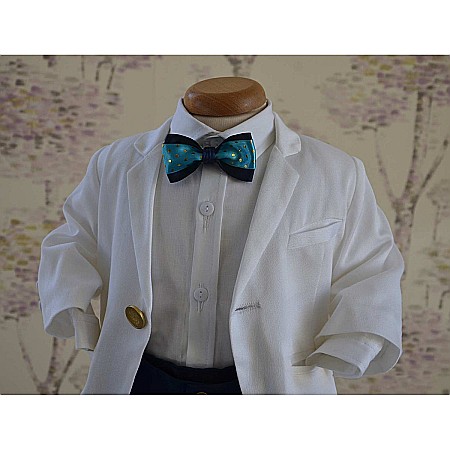 Costumas botez baiat Byron din stofa bleumarin si alba, 6 piese [1]