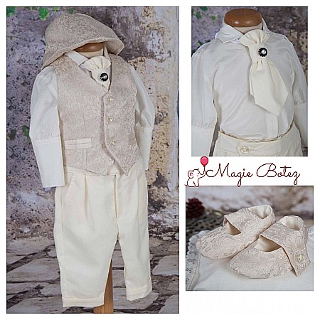 Costume Botez - Costumas botez baiat de vara ivoire Vanilla, din tesatura ivoire 6 piese