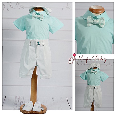 Costume Botez - Costumas botez baiat vara Felix, camasa body aqua, 5 piese