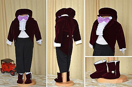 Costume Botez - Costumas de botez baiat toamna-iarna LUDOVIC set din catifea si stofa, 6 piese