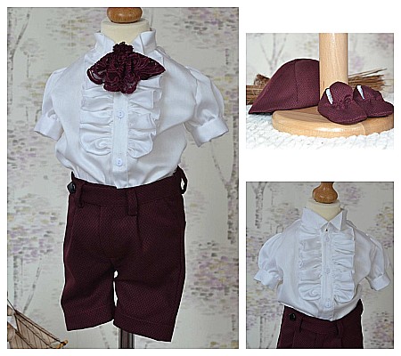 Rochite de Botez - Costumas de botez vara baiat bordo FRANCISC din stofa, 5 piese