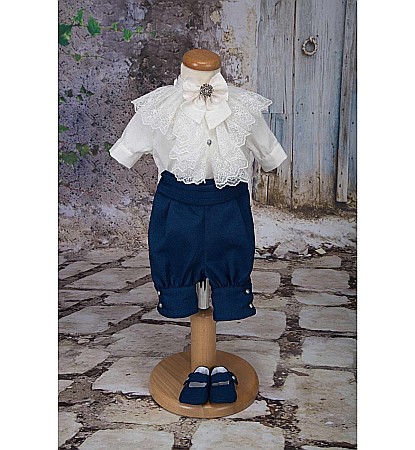 Costumase baieti- Costum botez baiat albastru de vara print JAMES [2]