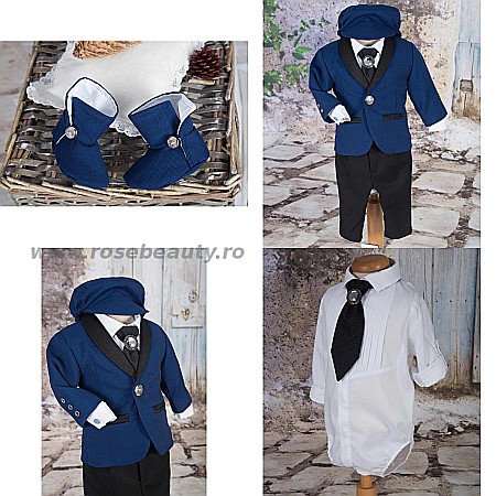 Costumase baieti - Costum Botez baiat CEREMONIE stofa albastra, 6 piese [1]
