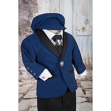 Costume Botez - Costumase baieti - Costum Botez baiat CEREMONIE stofa albastra, 6 piese