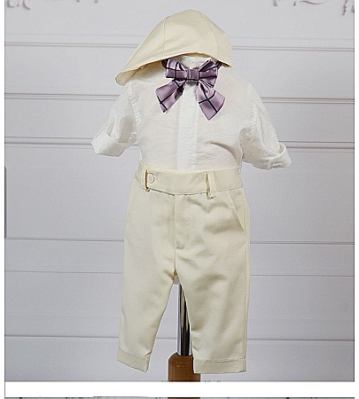 Costume botez baiat - Costum botez baiat vara bej deschis CALAIS, camasa body, 5 piese [4]