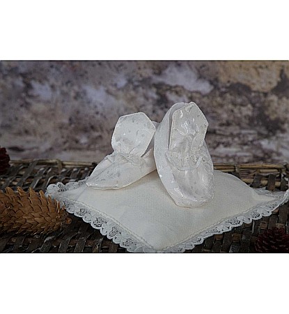 Costume de botez alb de vara baiat STEFAN cu dantela, 4 piese [1]