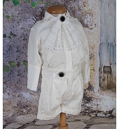 Costume Botez - Costume de botez alb de vara baiat STEFAN cu dantela, 4 piese