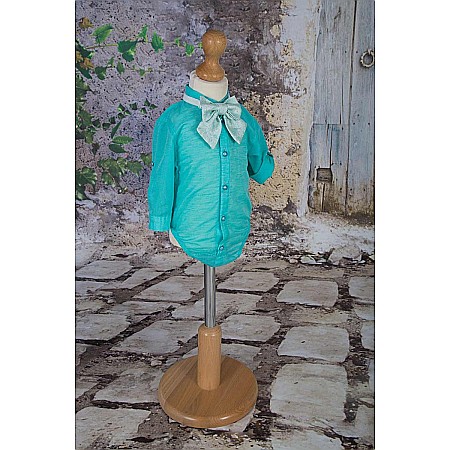 Costume de botez baiat French Riviera de vara turquoise, 5 piese [2]
