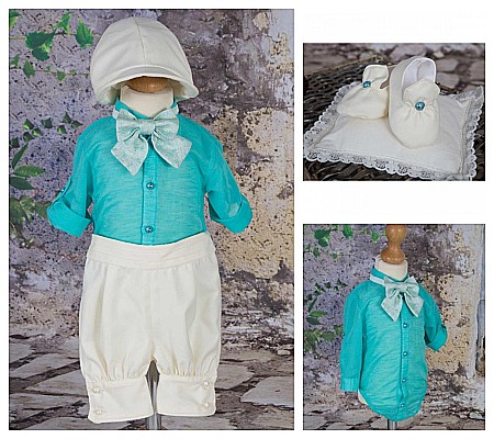 Costume Botez - Costume de botez baiat French Riviera de vara turquoise, 5 piese