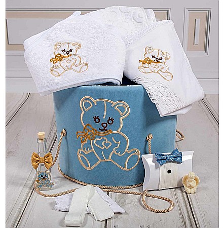 Cutie si trusou de botez albastru Biserica pentru baiat, Teddy Bear [0]