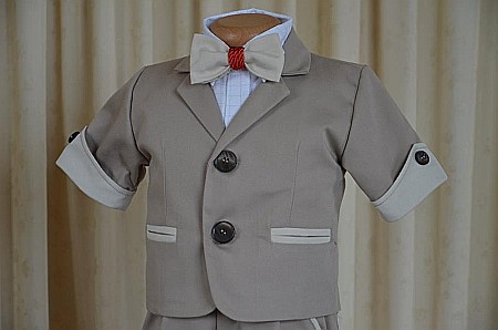 Haine de botez baieti- Costum de botez baiat pentru vara Beige Summer, tercot bej-crem, 7 piese [1]