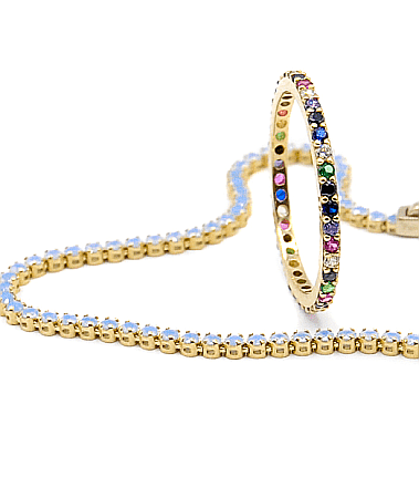 Inel aur galben 14k tennis cu pietre colorate masura 10 [1]