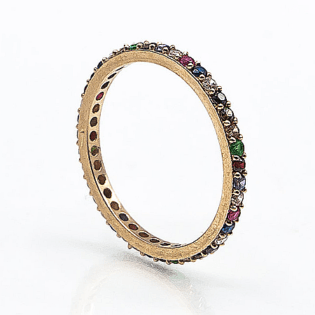 Inel aur galben 14k tennis cu pietre colorate masura 10 [2]