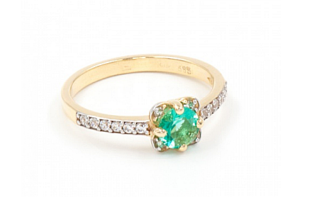 Inele din aur logodna - Inel aur galben de 14 K cu pietre zirconia de culoare alba si PARAIBA TOURMALINE R13