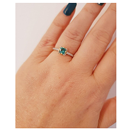 Inel aur galben de 14 K cu pietre zirconia de culoare alba si PARAIBA TOURMALINE R13 [1]