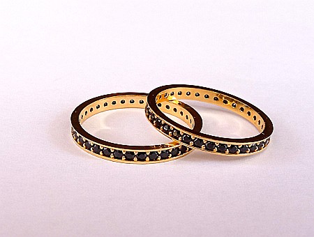 Inel de aur 14K Bijuterii dama tip verigheta tenis cu pietre negre, R12 [2]