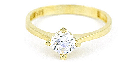 Inele din aur logodna - Inel de logodna aur galben si alb 14K cu pietra zirconia alba model SOLITAIRE R15