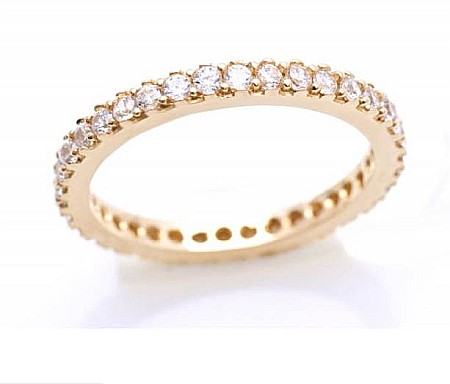 Inele din aur logodna - Inel din aur galben 14k dama verigheta tenis pietre albe R15