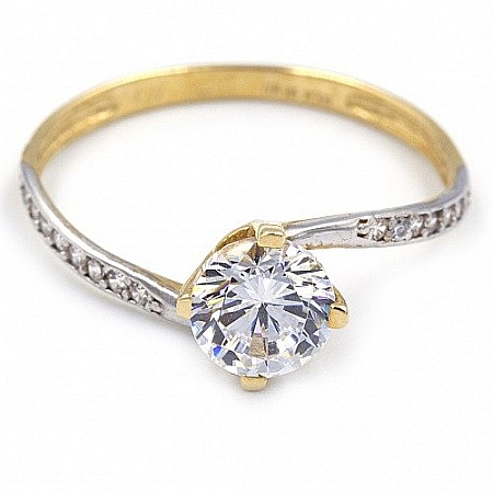 Inele din aur logodna - Inele din aur 14K logodna femei dama Solitaire pietre albe R17