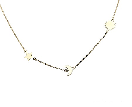 Lant de aur 14K Dama Femei Pandantiv Soare, Luna, Stea [1]