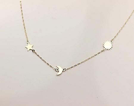 Lanturi din aur - Lant de aur 14K Dama Femei Pandantiv Soare, Luna, Stea