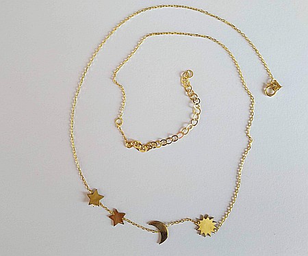 Lant de aur 14K Dama Femei Pandantiv Soare, Luna, Stele [3]