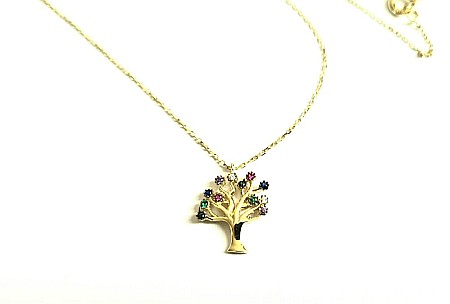 Lantisor dama femei cu pandantiv Pomul Vietii din aur 14K [1]