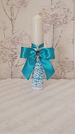 Lumanare botez biserica baiat cu satin turcoise, Elefantel
