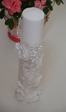 Lumanari de botez - Lumanare botez fetita cu dantela alba 3D, CLAUDE