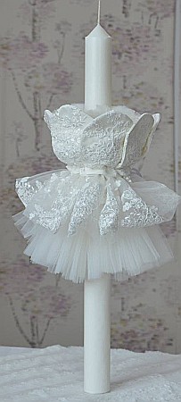 Lumanari de botez - Lumanare botez fetita eleganta, dantela alba Candle