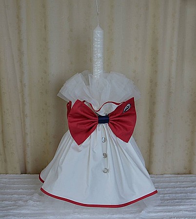 Lumanari de botez - Lumanare de botez baiat cu funda brodata, CROWN