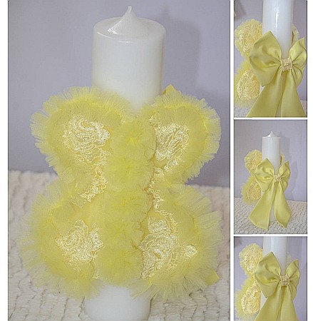 Lumanare de botez fetita dantela galbena Sunshine