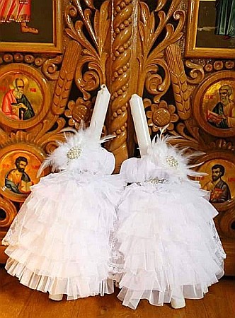 Lumanari de botez - Lumanari botez fetite straturi bogate de tiul, voaleta din dantela si pene, cvt20