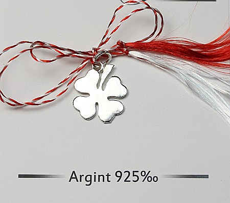 Martisoare aur si argint - Martisor din argint 925 TRIFOI 4 foi cu snur rosu