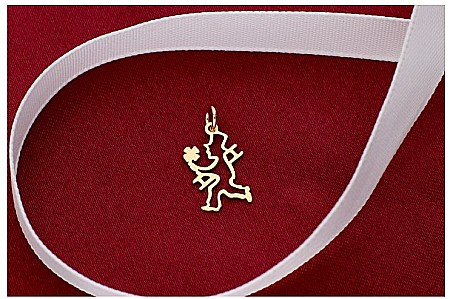 Martisoare aur si argint - Martisor din aur galben 14K COSAR cu trifoi si snur rosu