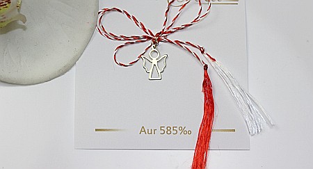 Martisoare aur si argint - Martisor din aur galben 14K Ingeras cu snur rosu