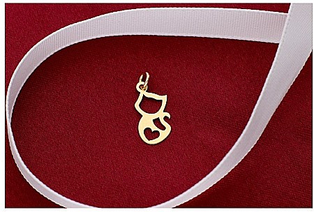 Martisoare aur si argint - Martisor din aur galben 14K Pisicuta cu snur rosu