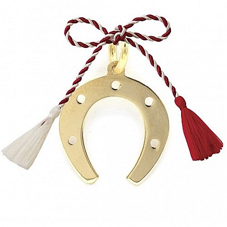 Martisoare aur si argint - Martisor din aur galben 14K Potcoava snur rosu
