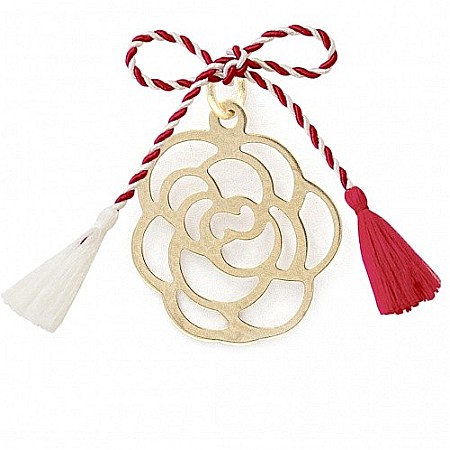 Martisoare aur si argint - Martisor din aur galben 14K Trandafir snur rosu