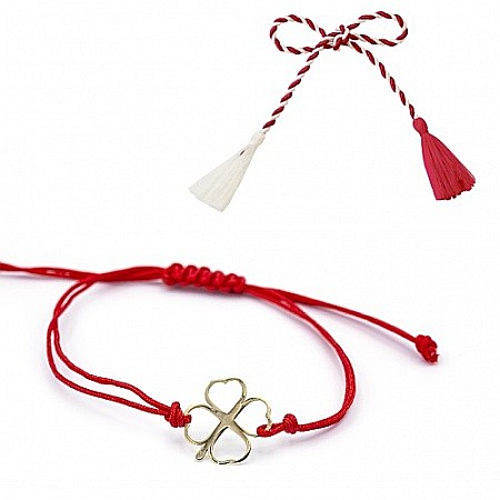 Martisoare aur si argint - Martisor din aur galben 14K Trifoi 4 foi bratara reglabila