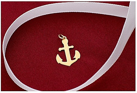 Martisoare aur si argint - Martisor medalion din aur galben 14K Ancora si snur rosu