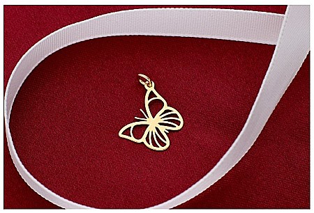 Martisoare aur si argint - Martisor medalion din aur galben 14K Fluturas cu snur rosu