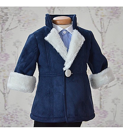 Costume Botez - Palton albastru iarna de botez bebelusi baieti, Tudor