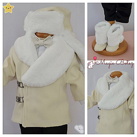 Costume Botez - Palton de botez baieti ivoire toamna-iarna 3 piese, Cedric
