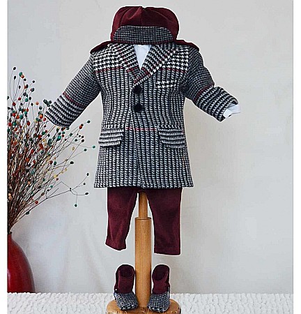 Costume Botez - Paltonas bebelusi baiat de botez toamna-iarna 3 piese, Carter
