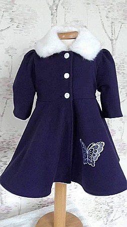 Paltonas de botez fetite pentru Toamna, din stofa si blanita, broderie fluture, cvp04 [2]