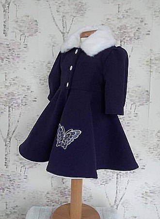 Paltonas de botez fetite pentru Toamna, din stofa si blanita, broderie fluture, cvp04 [3]