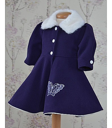 Paltonase botez - Paltonas de botez fetite pentru Toamna, din stofa si blanita, broderie fluture, cvp04